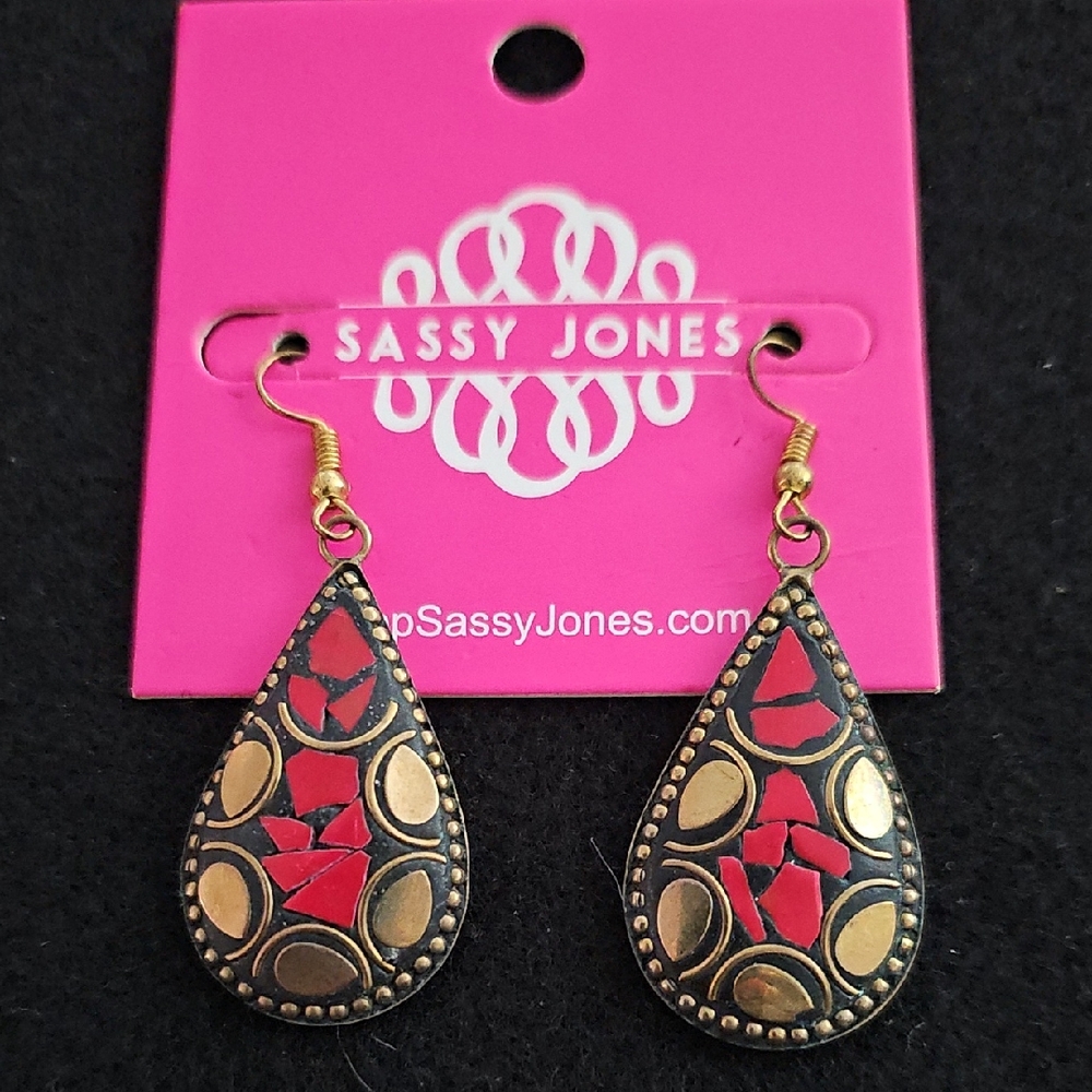 Sassy Jones Black and Gold Teardrop Earrings